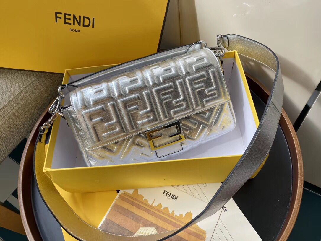 FENDI BAGUETTE large Shoulder Bag 8BR771A Silver