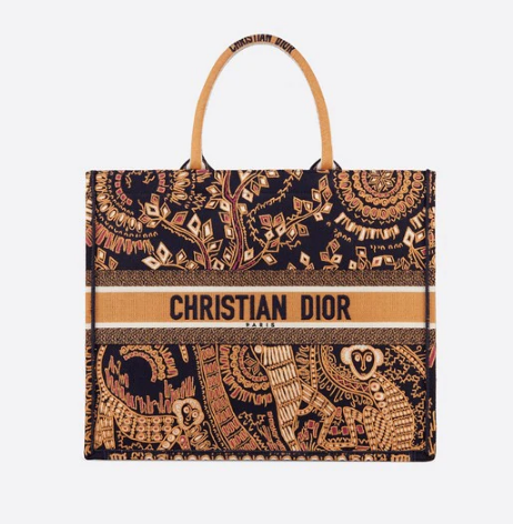 ORANGE AND BLACK DIOR BOOK TOTE DIOR ANIMALS EMBROIDERED CANVAS BAG M747