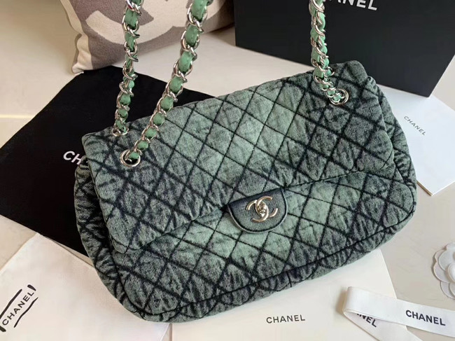 CHANEL Denim flap bag AS1113 green