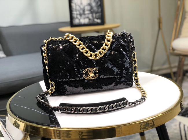 CHANEL 19 Flap Bag AS1160 Sequins black