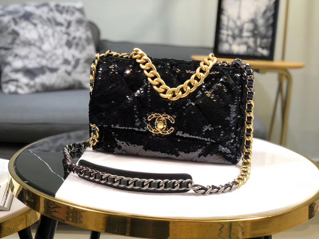 CHANEL 19 Flap Bag AS1160 Sequins black