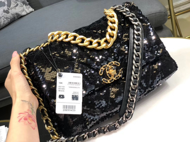 CHANEL 19 Flap Bag AS1160 Sequins black