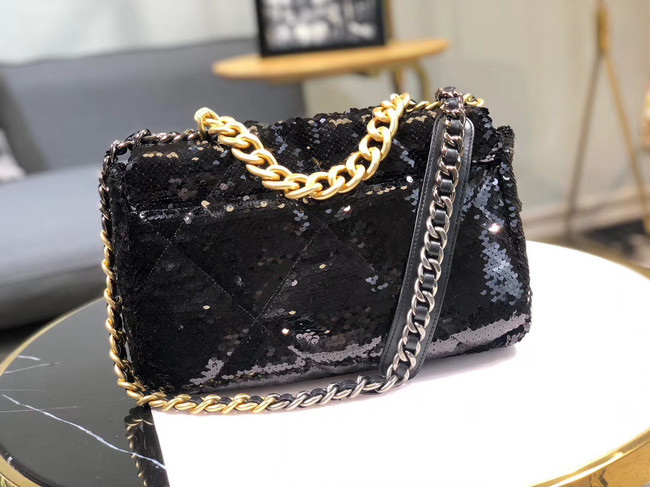 CHANEL 19 Flap Bag AS1160 Sequins black