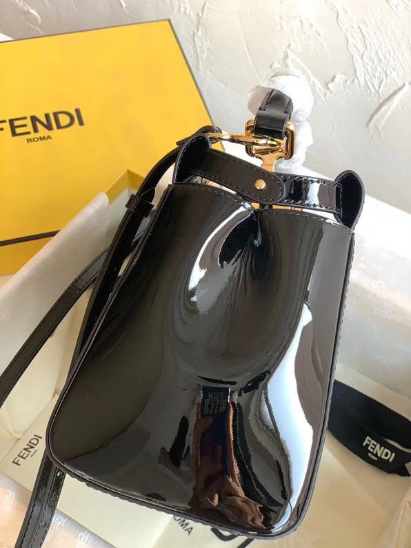 Fendi PEEKABOO ICONIC MINI Black patent leather bag 8BN244