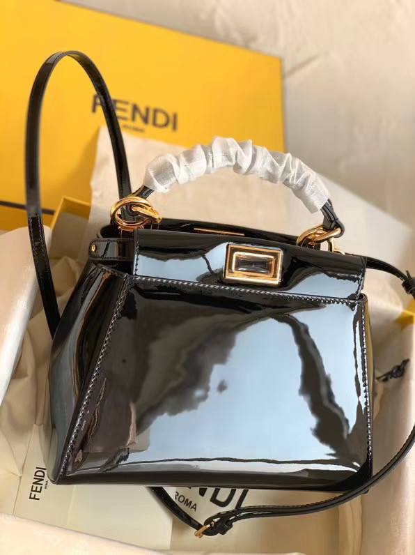 Fendi PEEKABOO ICONIC MINI Black patent leather bag 8BN244