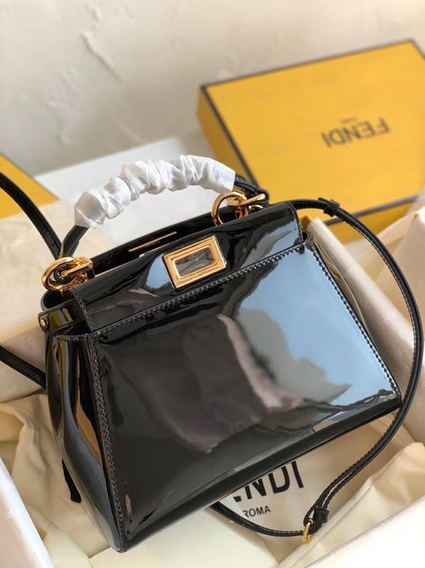 Fendi PEEKABOO ICONIC MINI Black patent leather bag 8BN244