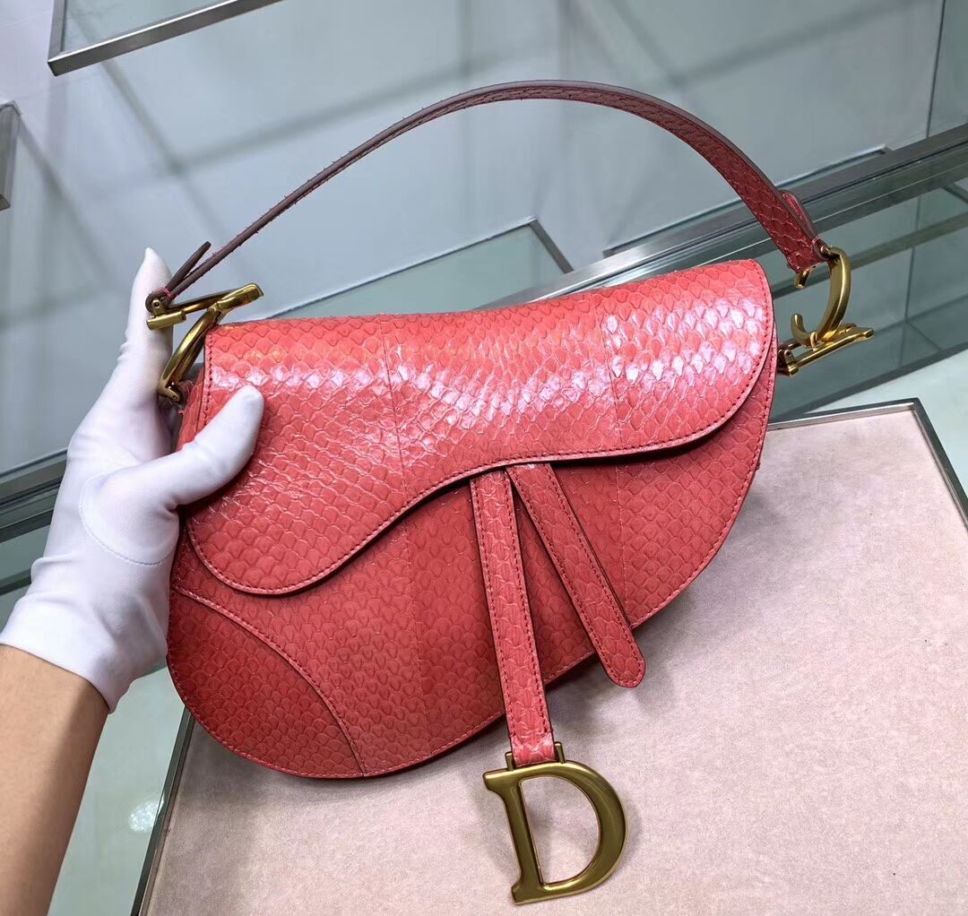 Dior SADDLE Snake skin tote C9046 pink