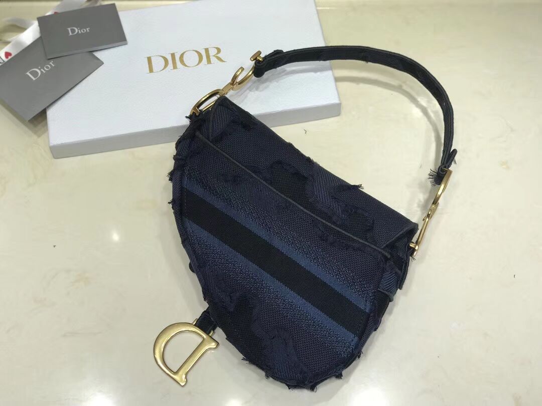 DIOR BLUE SADDLE CAMOUFLAGE EMBROIDERED CANVAS BAG M0446C