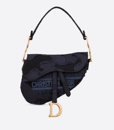 DIOR BLUE SADDLE CAMOUFLAGE EMBROIDERED CANVAS BAG M0446C