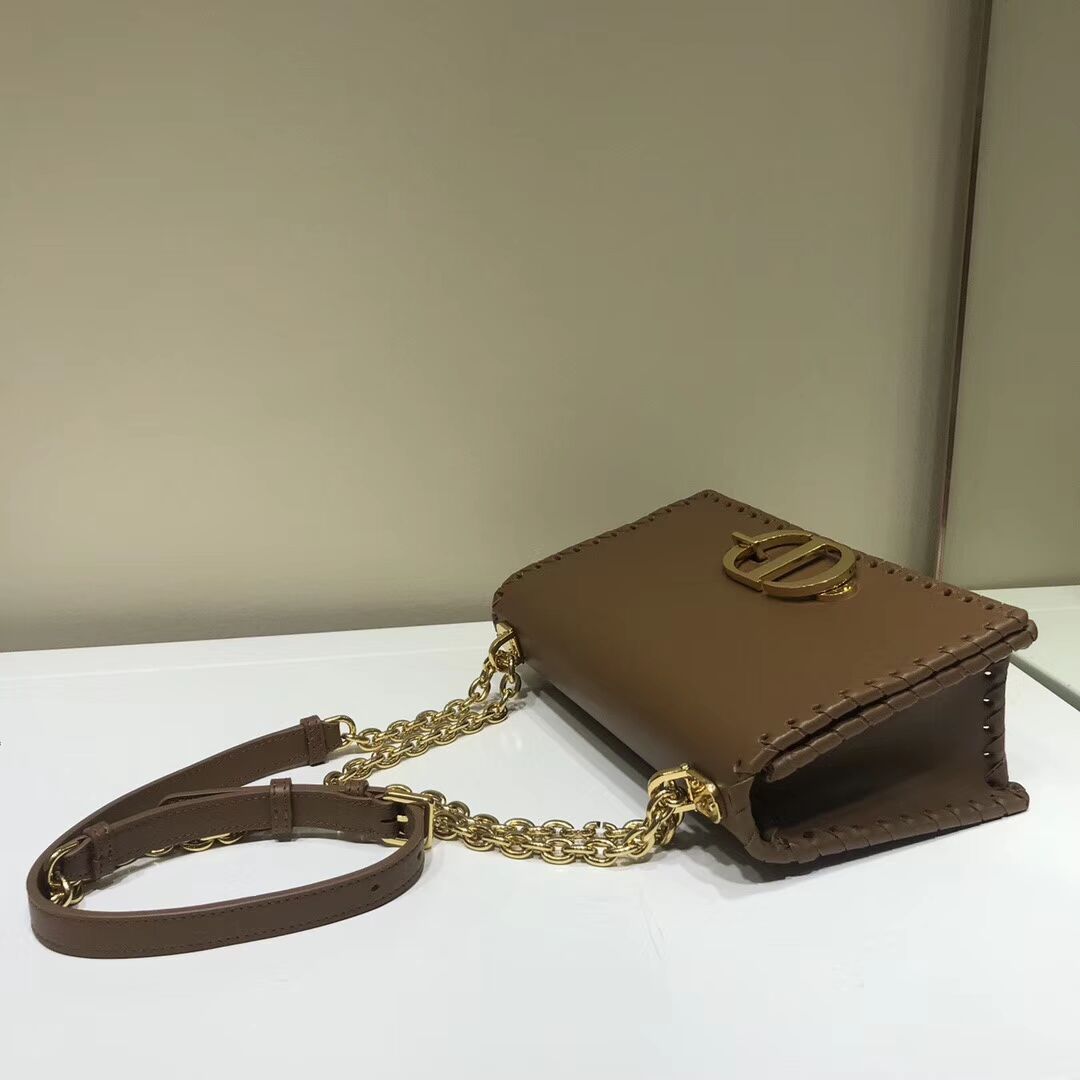 DIOR 30 MONTAIGNE THREADED EDGES CALFSKIN FLAP CHAIN BAG M9220 brown