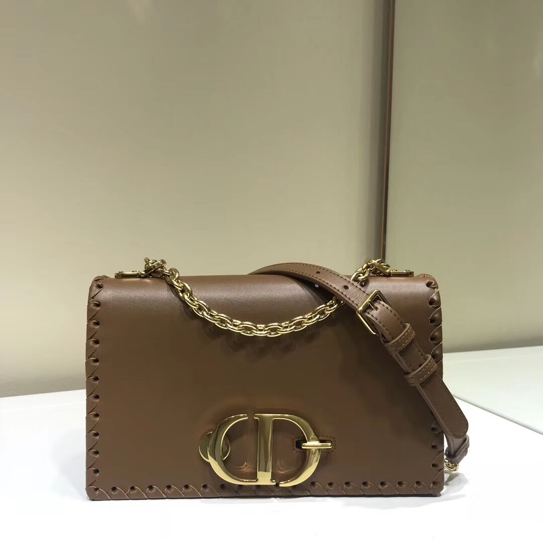 DIOR 30 MONTAIGNE THREADED EDGES CALFSKIN FLAP CHAIN BAG M9220 brown