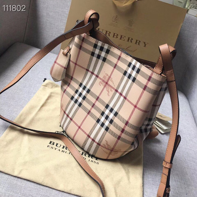 BURBERRY Banner small vintage check and leather tote Bag 1581 brown