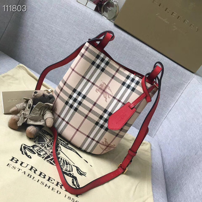 BURBERRY Banner small vintage check and leather tote Bag 1581 red