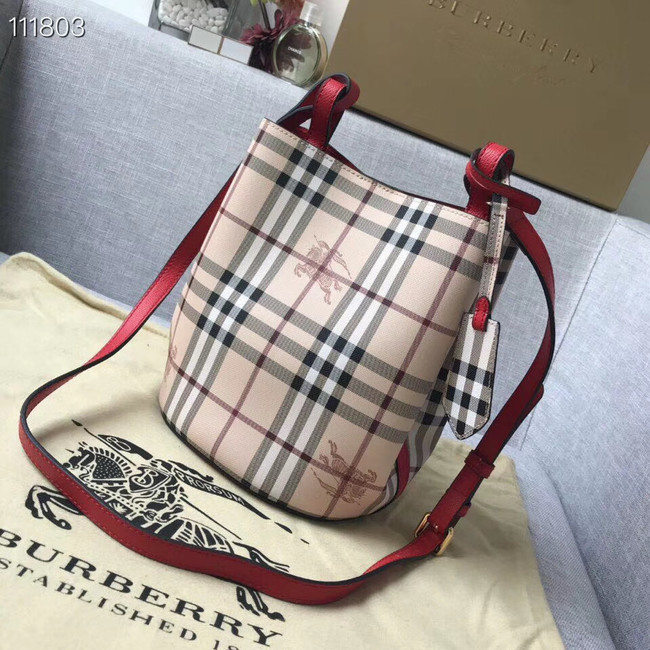 BURBERRY Banner small vintage check and leather tote Bag 1581 red