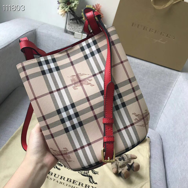 BURBERRY Banner small vintage check and leather tote Bag 1581 red