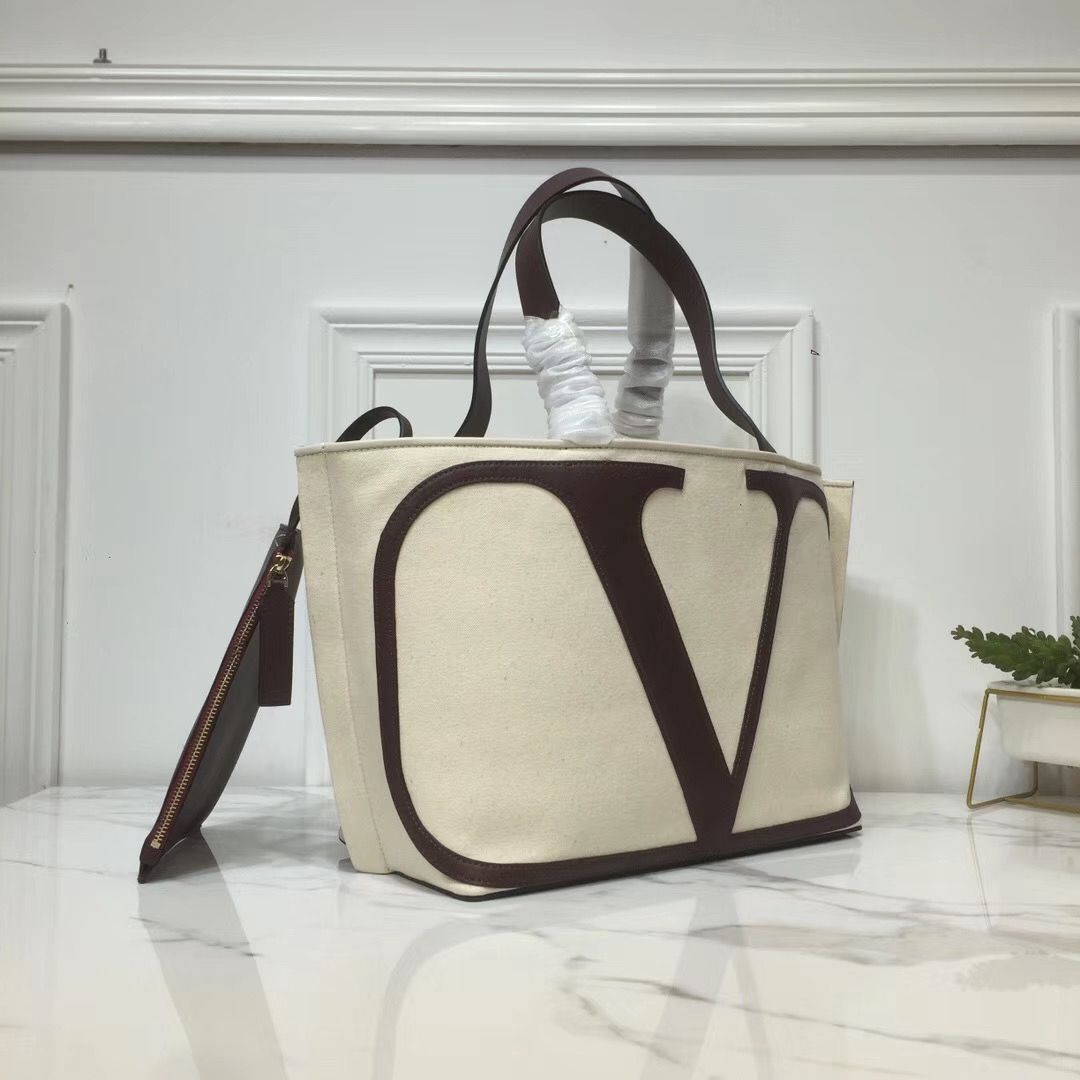 VALENTINO Canvas Shopping Bag V0065 White&Brown