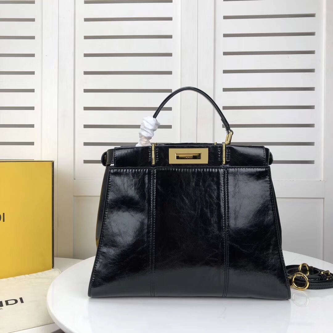 FENDI PEEKABOO ICONIC Black leather bag F0837