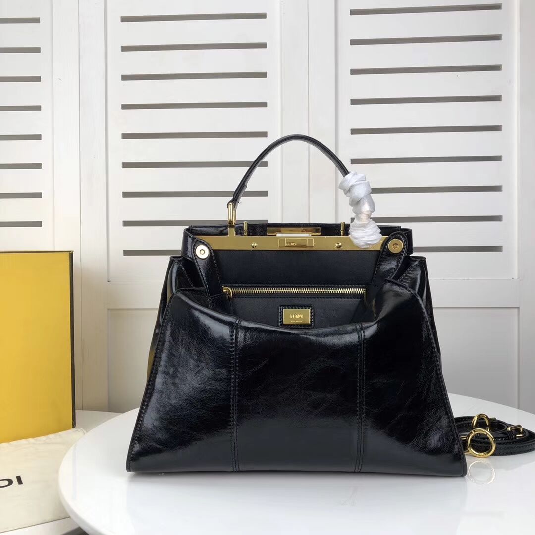 FENDI PEEKABOO ICONIC Black leather bag F0837