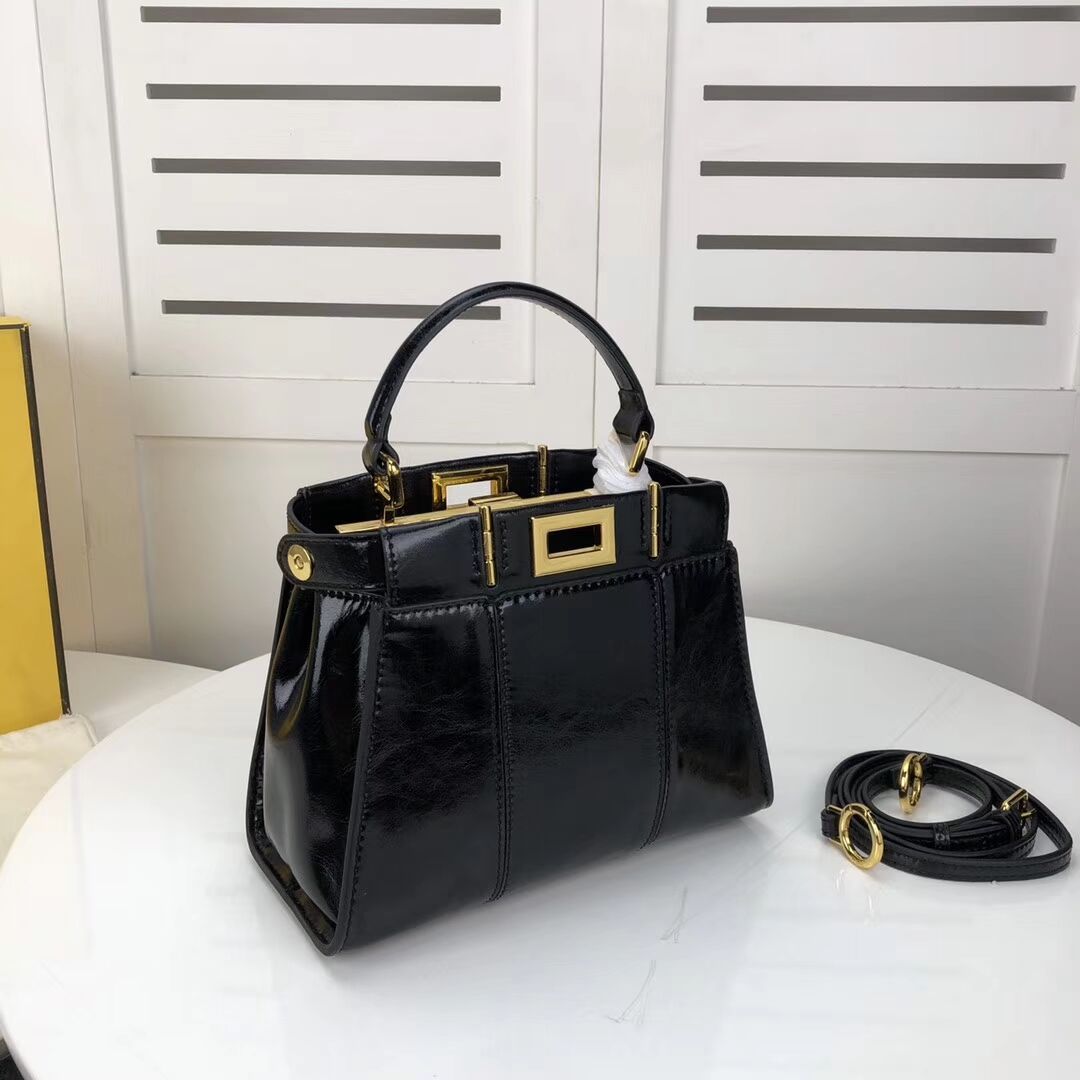 FENDI PEEKABOO ICONIC MINI Black leather bag 8BN244