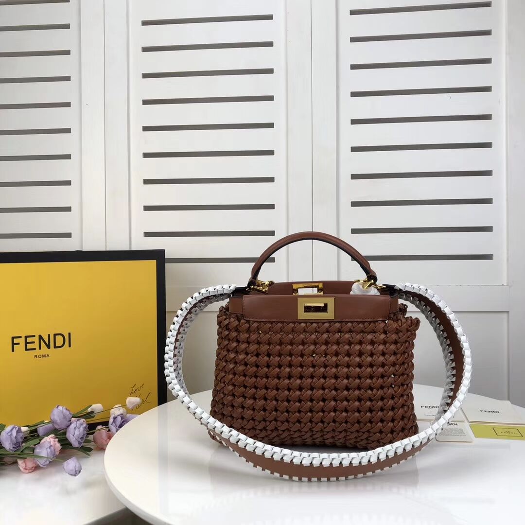 FENDI PEEKABOO ICONIC MINI leather bag 8BN244 brown