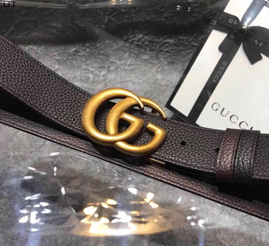 Gucci Original Litchi Leather 4CM Wide Available on both sides Belt 68884C Black & Brown