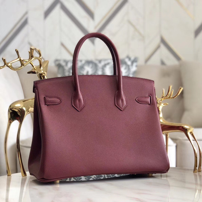 Hermes original Epsom Leather HB35O Burgundy&gold Metal