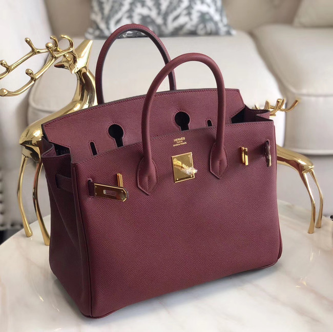 Hermes original Epsom Leather HB35O Burgundy&gold Metal