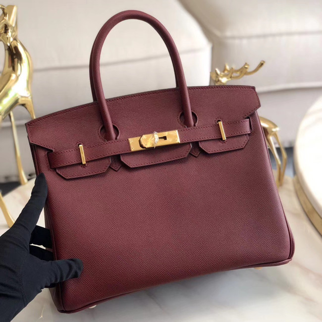 Hermes original Epsom Leather HB35O Burgundy&gold Metal