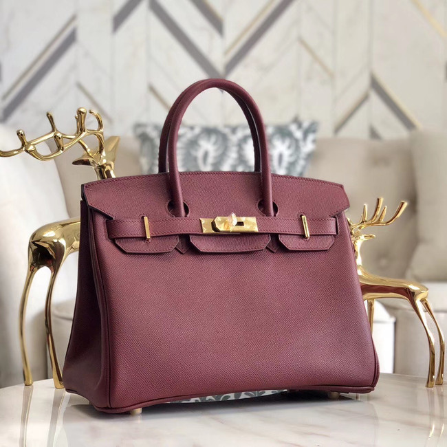 Hermes original Epsom Leather HB35O Burgundy&gold Metal