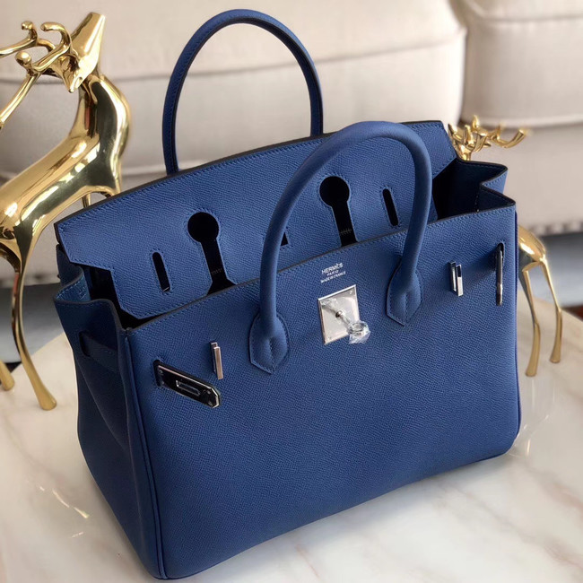 Hermes original Epsom Leather HB35O blue&silver Metal