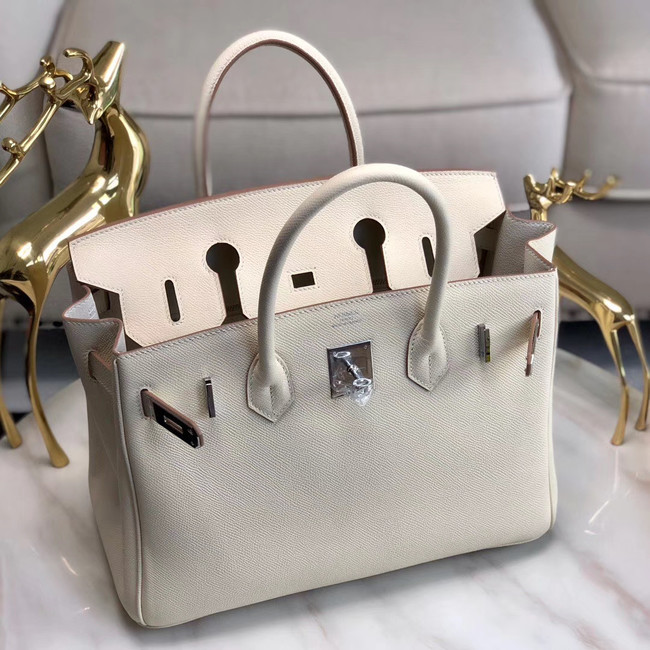 Hermes original Epsom Leather HB35O cream&silver Metal