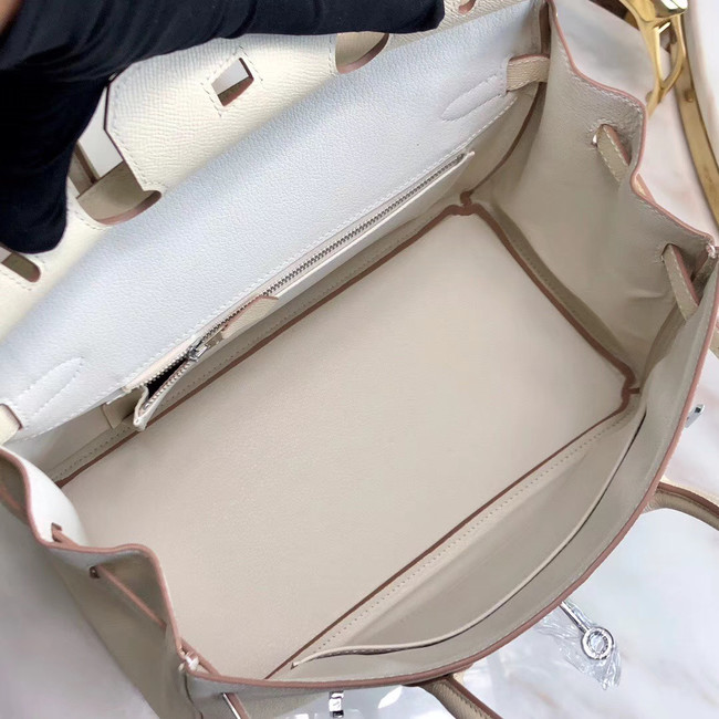 Hermes original Epsom Leather HB35O cream&silver Metal