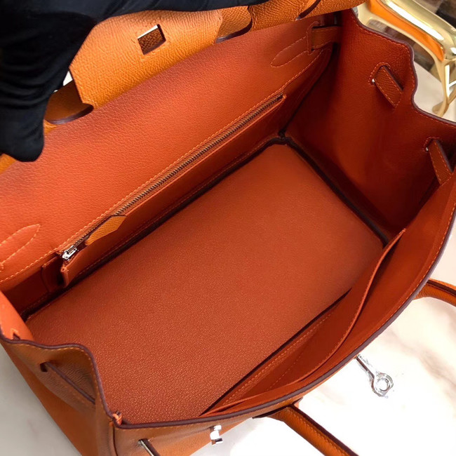 Hermes original Epsom Leather HB35O orange&silver Metal