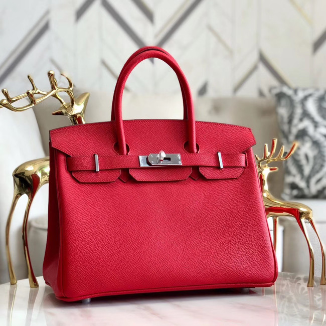 Hermes original Epsom Leather HB35O red&silver Metal