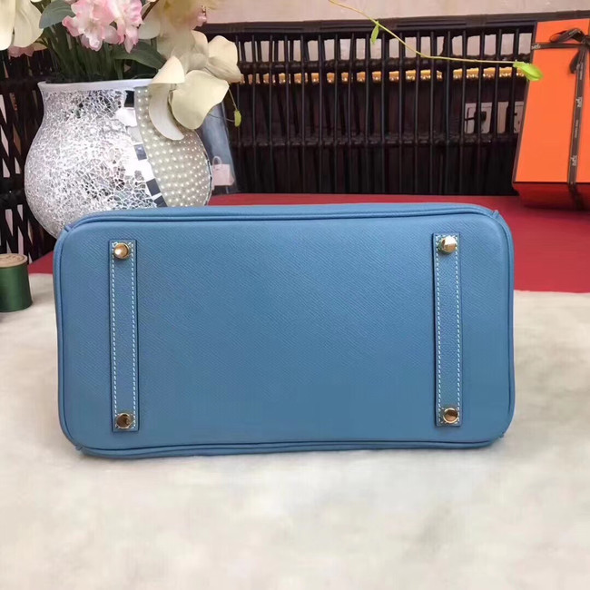 Hermes original Epsom Leather HB35O sky blue&gold Metal