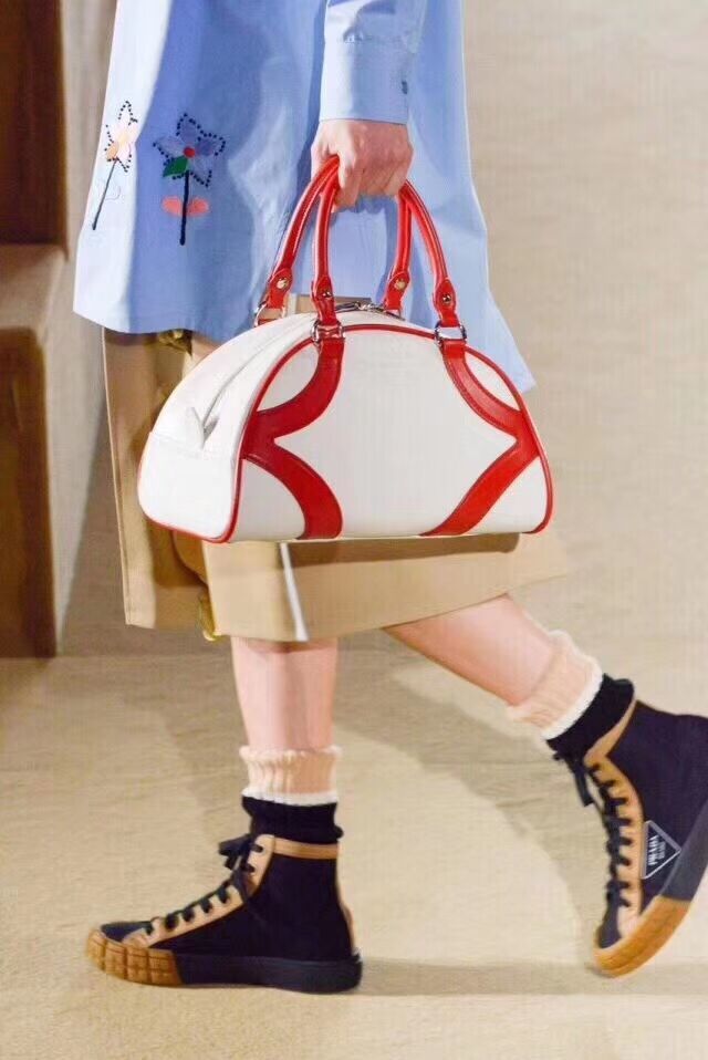 Prada Calf skin tote 1BD071 white&red