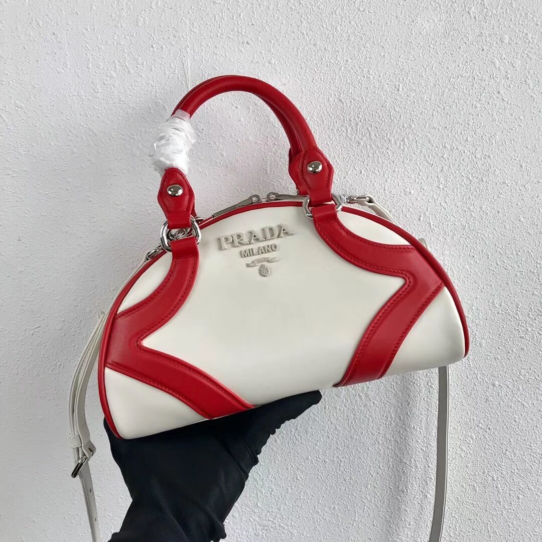 Prada Calf skin tote 1BD071 white&red