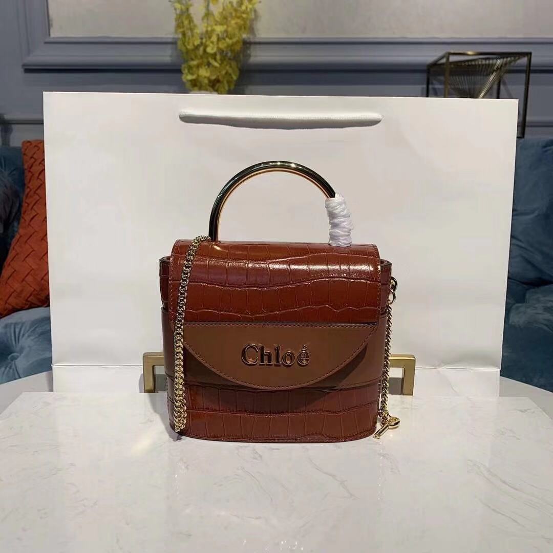 Chloe Original Crocodile skin Leather Top Handle Small Bag 3S030 Brown