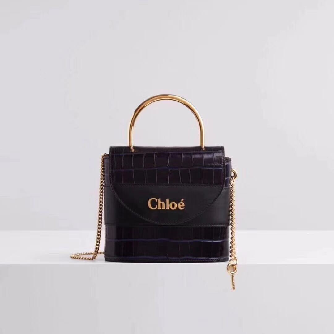 Chloe Original Crocodile skin Leather Top Handle Small Bag 3S030 black