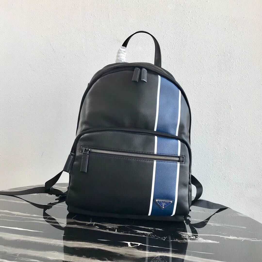 Prada Technical fabric and leather backpack 2VZ066 black&blue