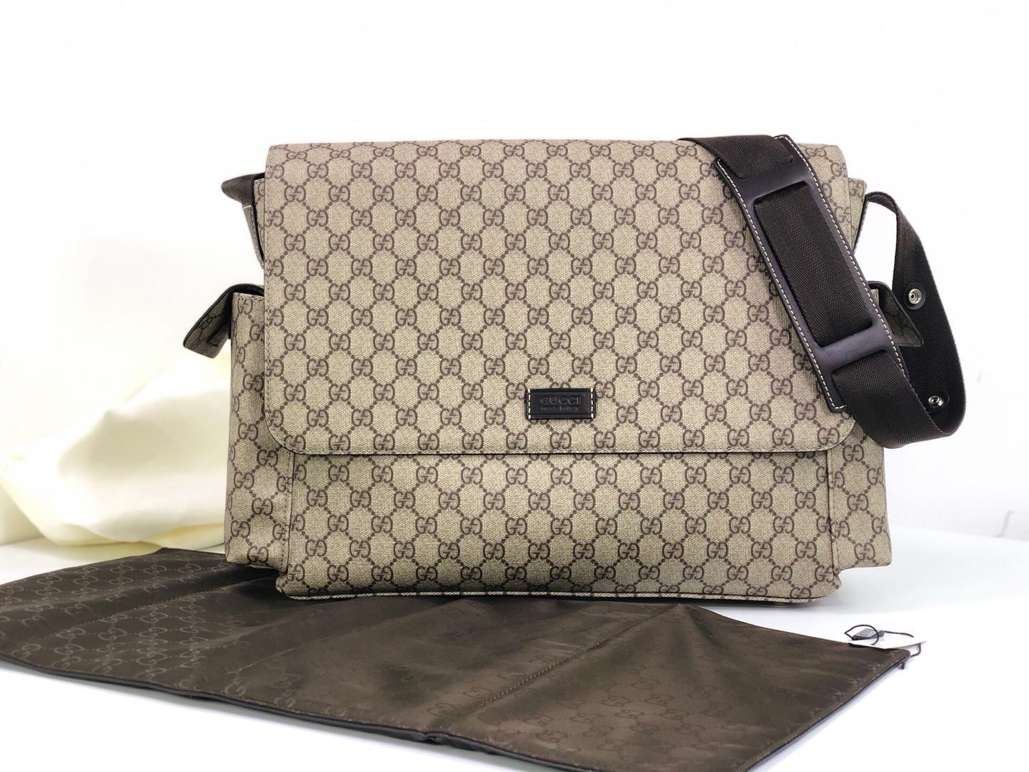 Gucci Messenger Diaper Bag GG Plus 211131 Grey