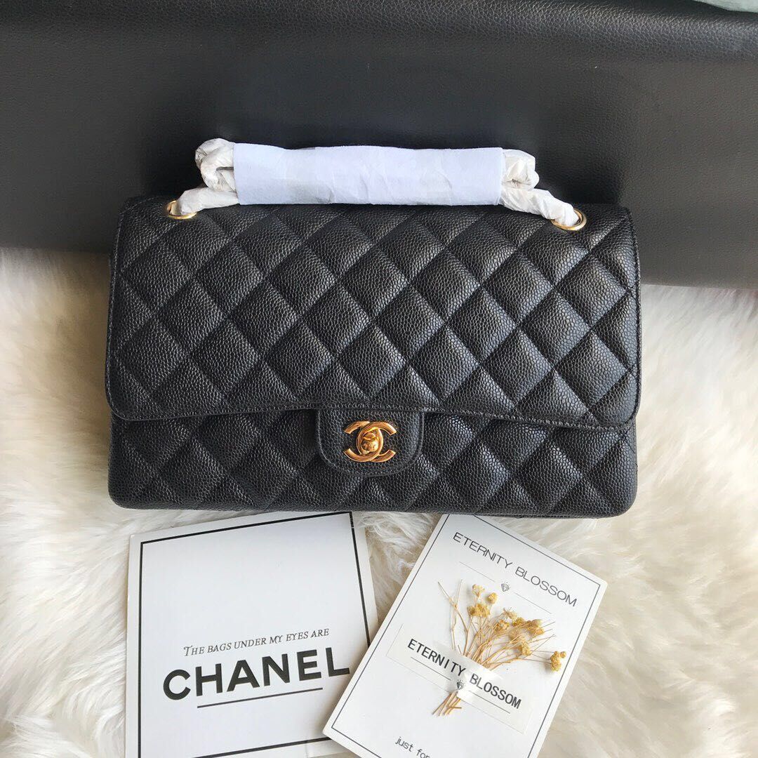 Chanel Double Flaps Bags Black Original Caviar Leather A36097 Gold