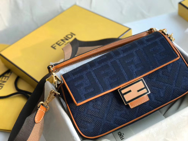 Fendi BAGUETTE LARGE Blue denim bag BR771A9