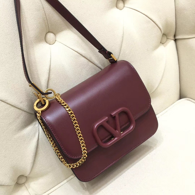 VALENTINO VLOCK Origianl leather shoulder bag 0906 Burgundy