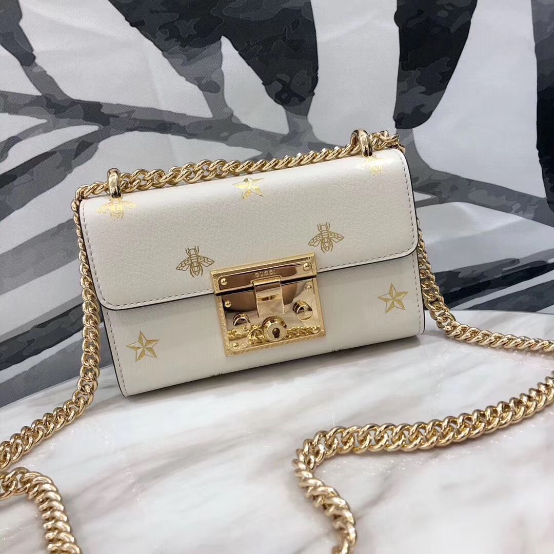 Gucci Signature GG Original Marmont Leather Shoulder Bag 431382 White Bee