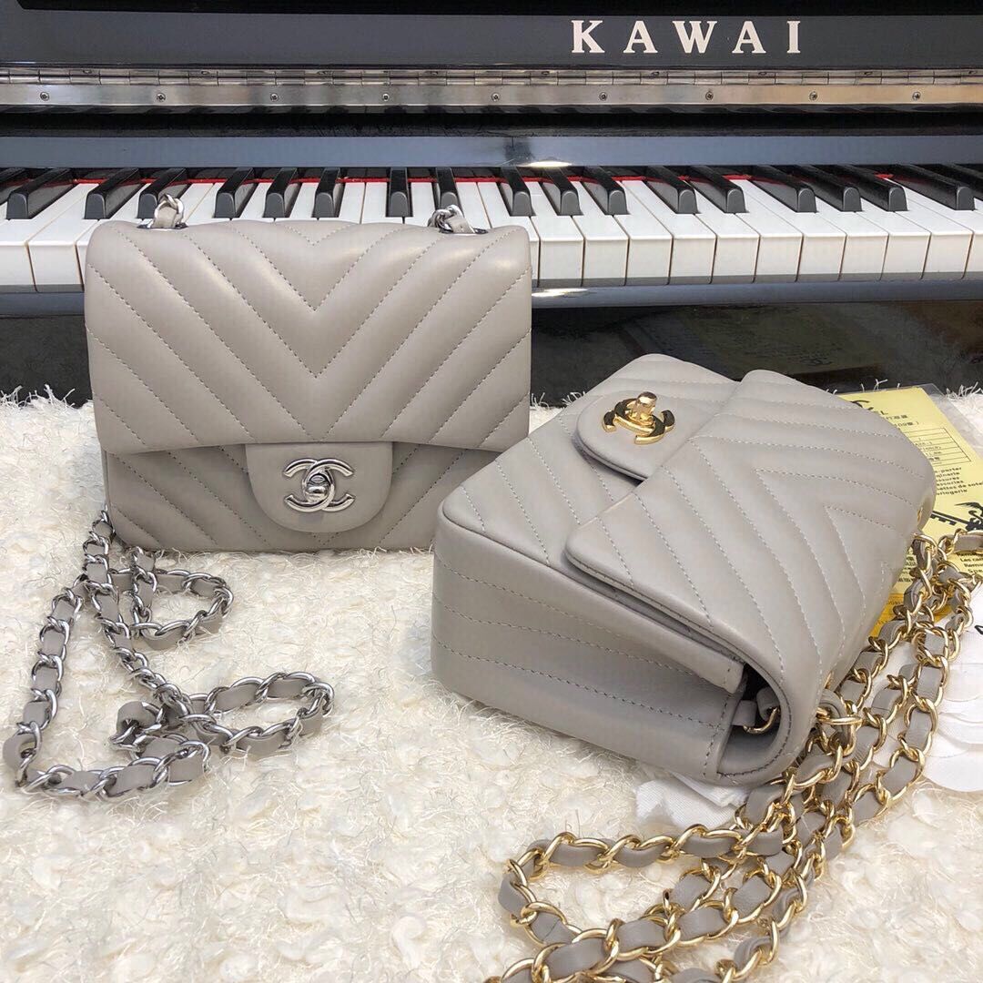 Chanel Classic MINI Flap Bag Original Sheepskin Leather A1115 Gray