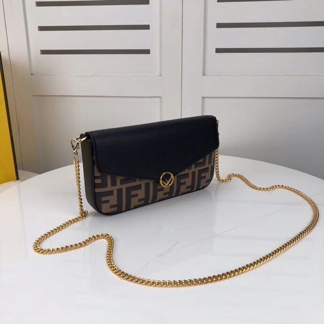 Fendi WALLET ON CHAIN WITH POUCHES leather mini-bag F0005 black&brown