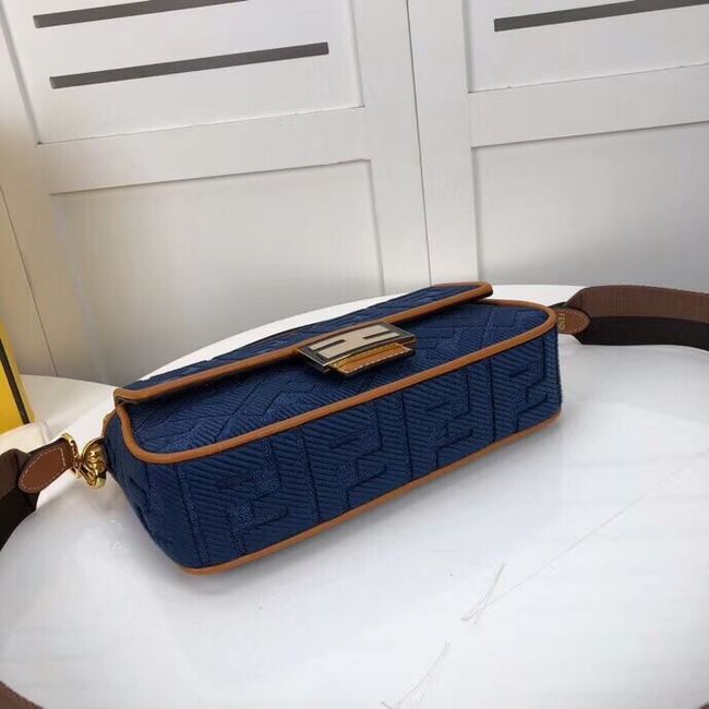 Fendi BAGUETTE LARGE Blue denim bag F0386 blue