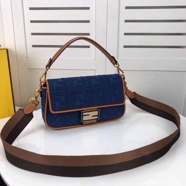 Fendi BAGUETTE LARGE Blue denim bag F0386 blue