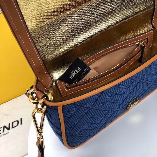 Fendi BAGUETTE LARGE Blue denim bag F0386 blue